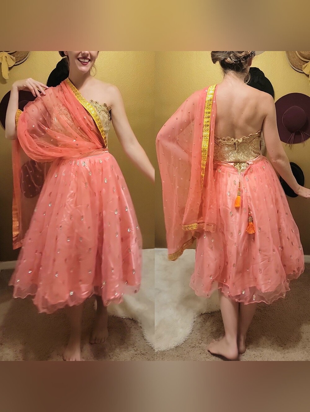 *Youth Indian Lehenga with Net Dupatta Gold & Pink Sequin Set*
